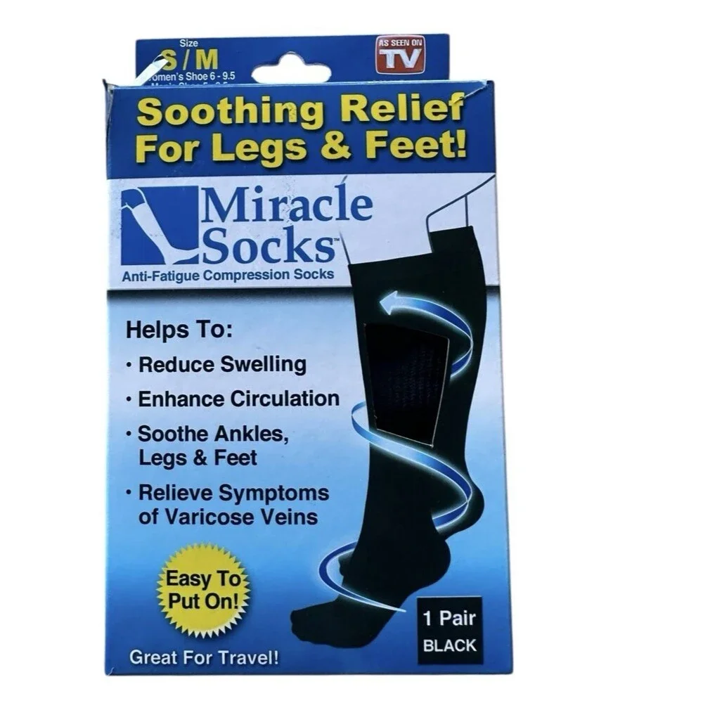 Miracle Socks Anti-Fatigue Compression Socks Black Adult S/M New in Box
